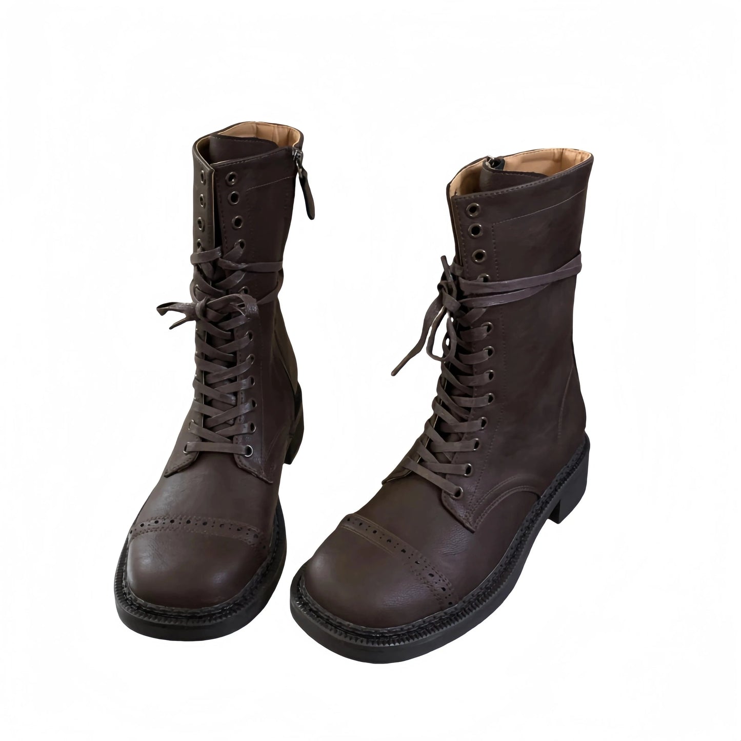 2025 New Comfortable Retro Strap Flat Ankle Boots Fashion Square Head Side Zipper Rider Boots Solid Color Boots Women