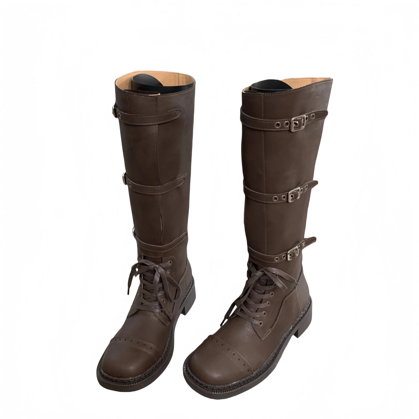 2025 New Fashion Big Brand Catwalk Flat Boots Comfortable High Knights Boots Belt Buckle Sleeve Boots Women