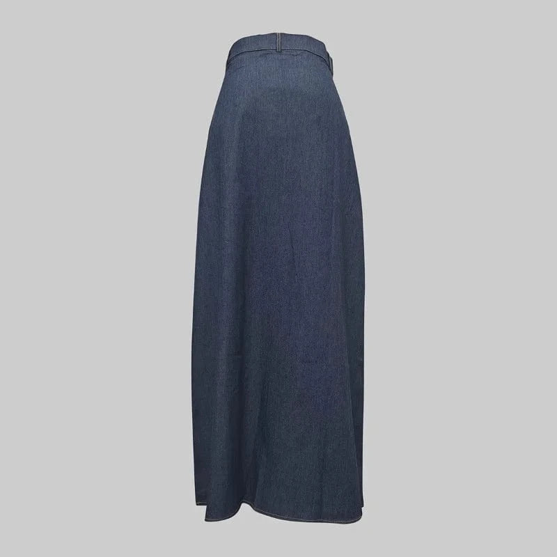 2025 New Fashion Imitation Denim H-Line High Waist Skirts Spring Summer Loose Solid Color Pockets Maxi Skirt For Women
