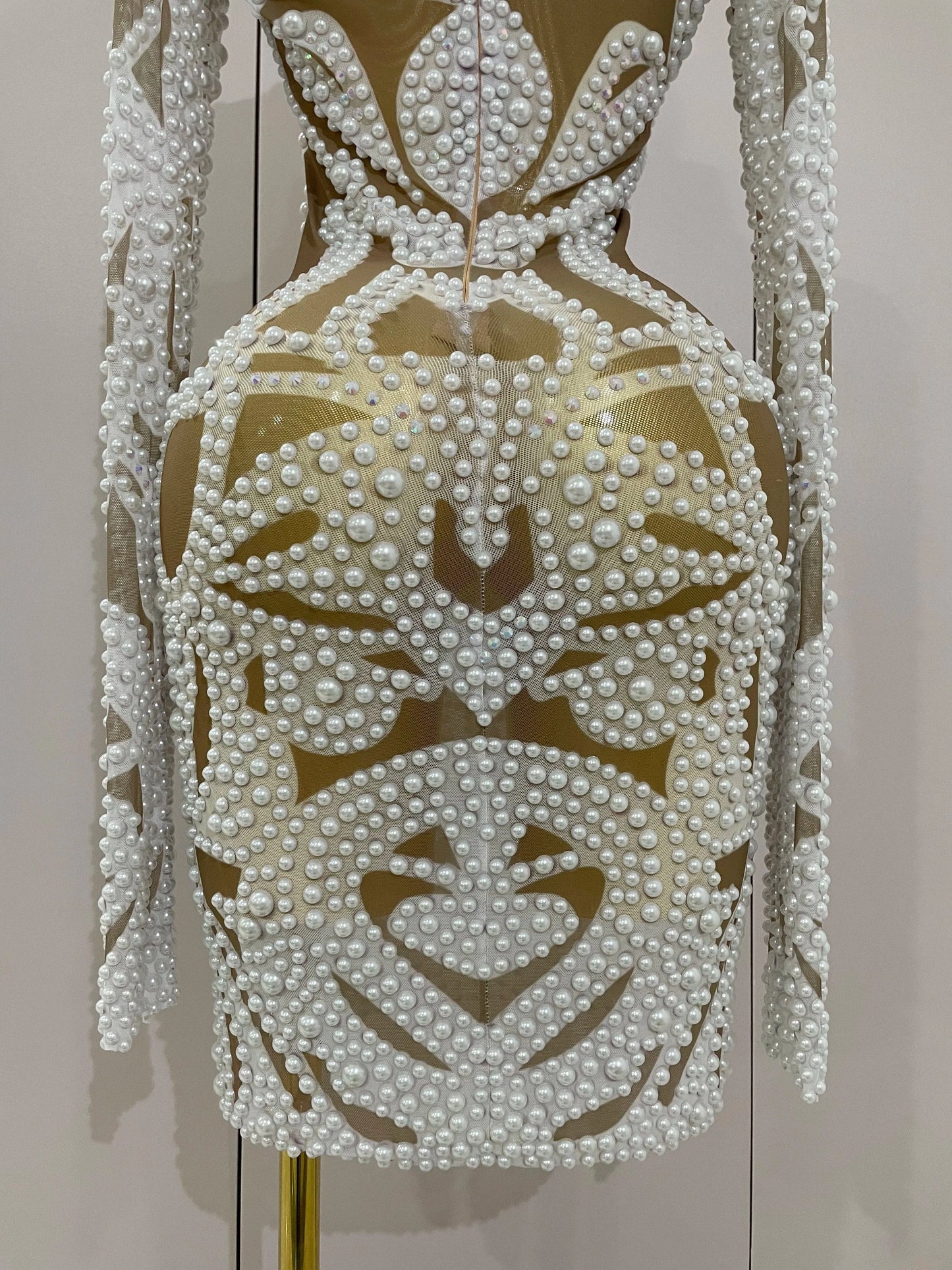 2025 New High-end Elegant Evening Gown AB Rhinestones Pearls Luxury Long Sleeves Mesh Dress Women Cocktail party Wedding Costume