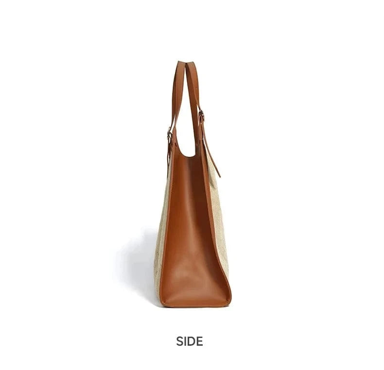 2025 New Luxury Large Capacity Genuine Leather Cotton Linen Tote Bag Designer Cowhide Leather Crossbody Handbags for Women