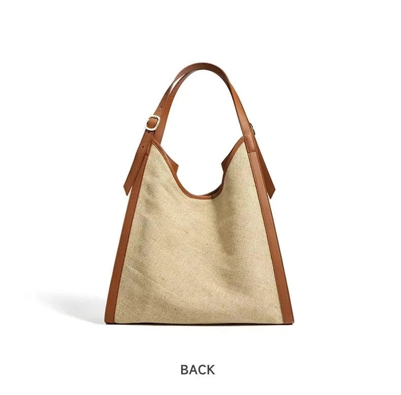 2025 New Luxury Large Capacity Genuine Leather Cotton Linen Tote Bag Designer Cowhide Leather Crossbody Handbags for Women