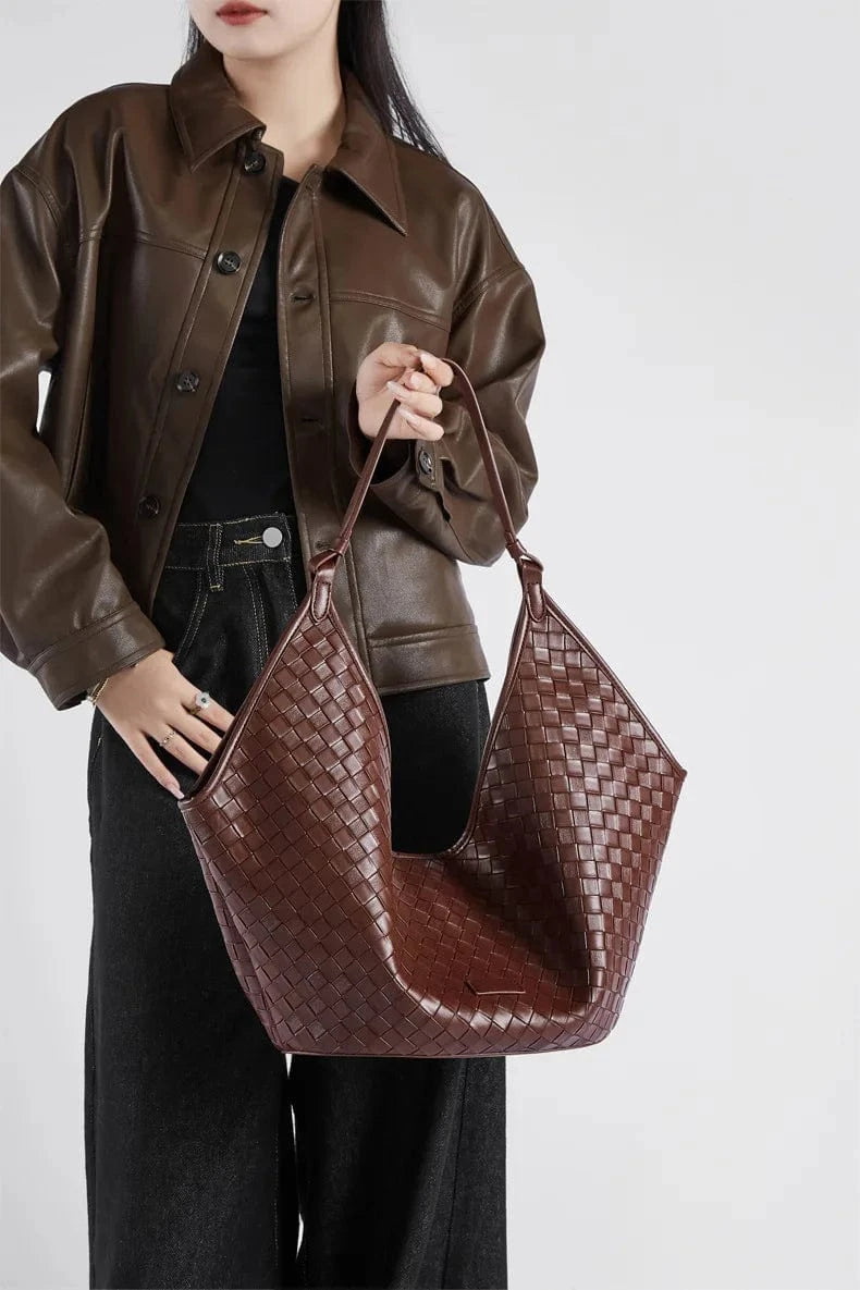 2025 New Luxury Women's Genuine Leather Basket Bags Handbags China Wholesale Weaving Grain Cowhide Women's Shoulder Bag