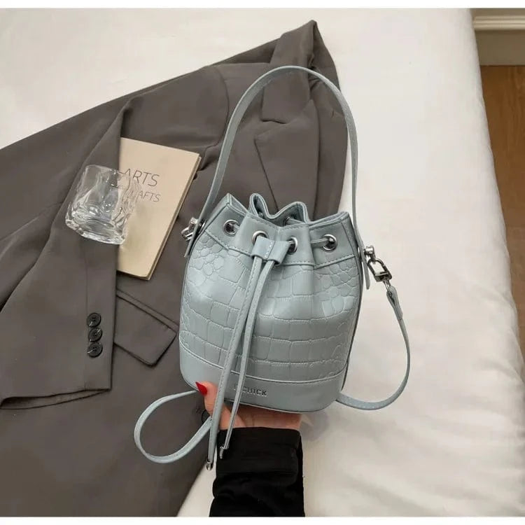 2025 New Trendy Women's Drawstring Tote Bag - Vintage Stone Texture Crossbody Satchel with Retro Minimalist Design