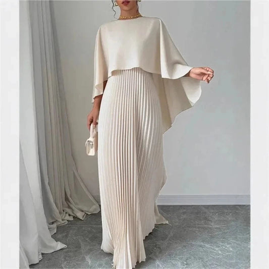 2025 New Women's Spring Summer Fashion Loose Bat Sleeve Curling Irregular Elegant Seven Inch Sleeve Long Dress