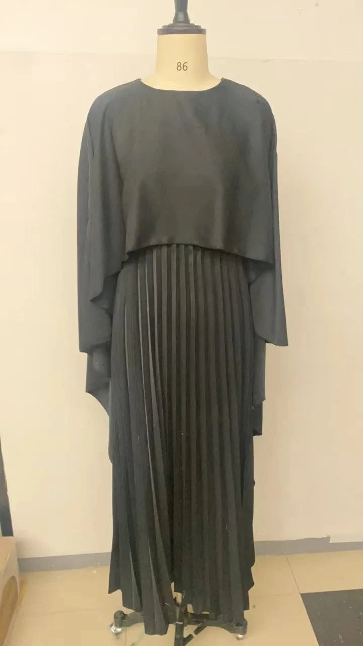 2025 New Women's Spring Summer Fashion Loose Bat Sleeve Curling Irregular Elegant Seven Inch Sleeve Long Dress