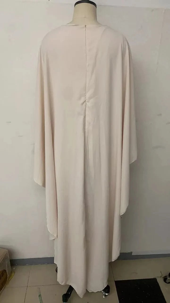 2025 New Women's Spring Summer Fashion Loose Bat Sleeve Curling Irregular Elegant Seven Inch Sleeve Long Dress