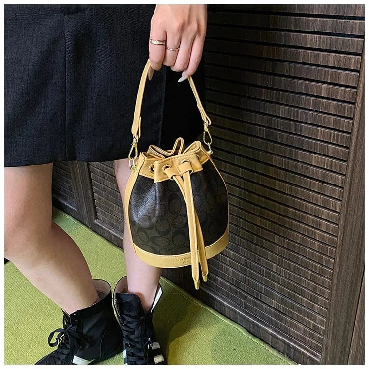 2025 Retro Print Bucket Bag - Vintage Drawstring Shoulder Bag for Women, Fashion Crossbody & Handbag