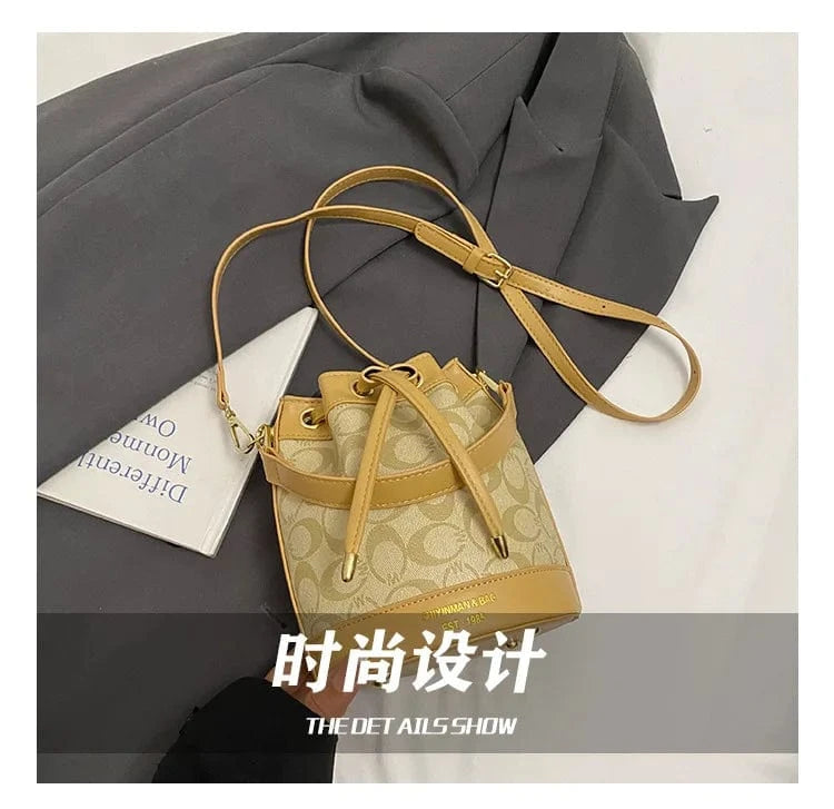 2025 Retro Print Bucket Bag - Vintage Drawstring Shoulder Bag for Women, Fashion Crossbody & Handbag