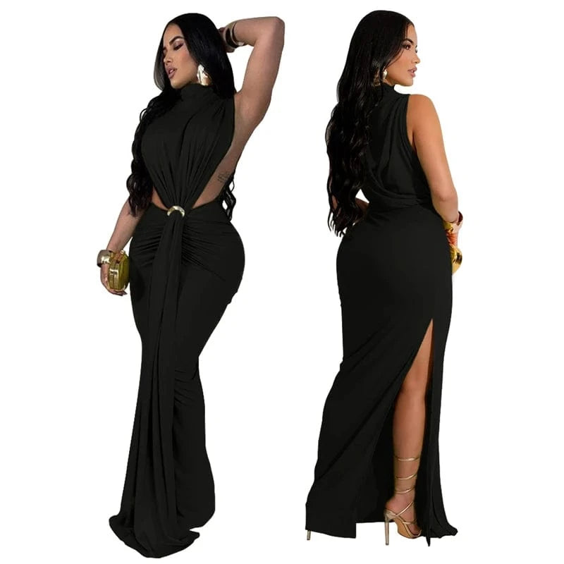 2025 sexy hollow cut out night club prom black maxi long evening dress women ladies elegant ball gown for night party sexy