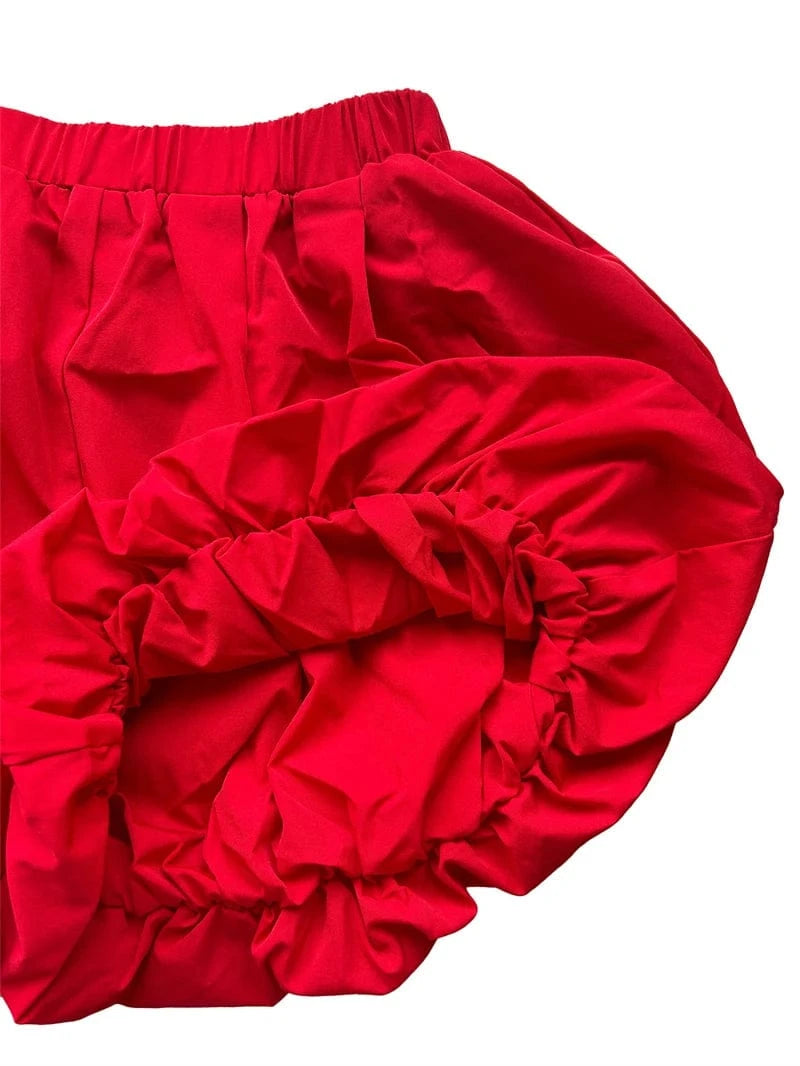 2025 spring latest design female women lady solid color elegant lounge wear puff red blue bubble fabric baddie shorts for women