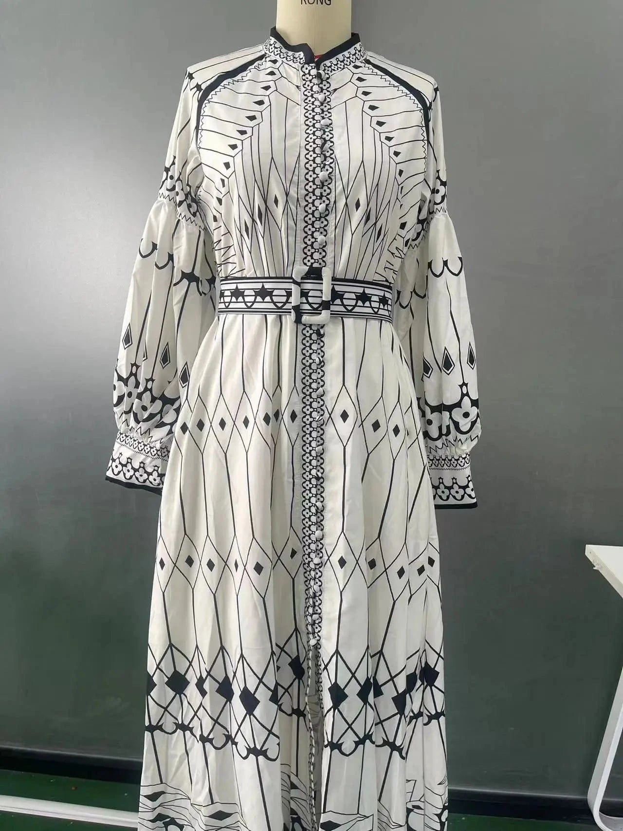 2025 Spring Women Vintage Long Dress Print Sashes Lantern Long sleeve Dresses Female Summer Elegant Fashion Office Lady Clothes