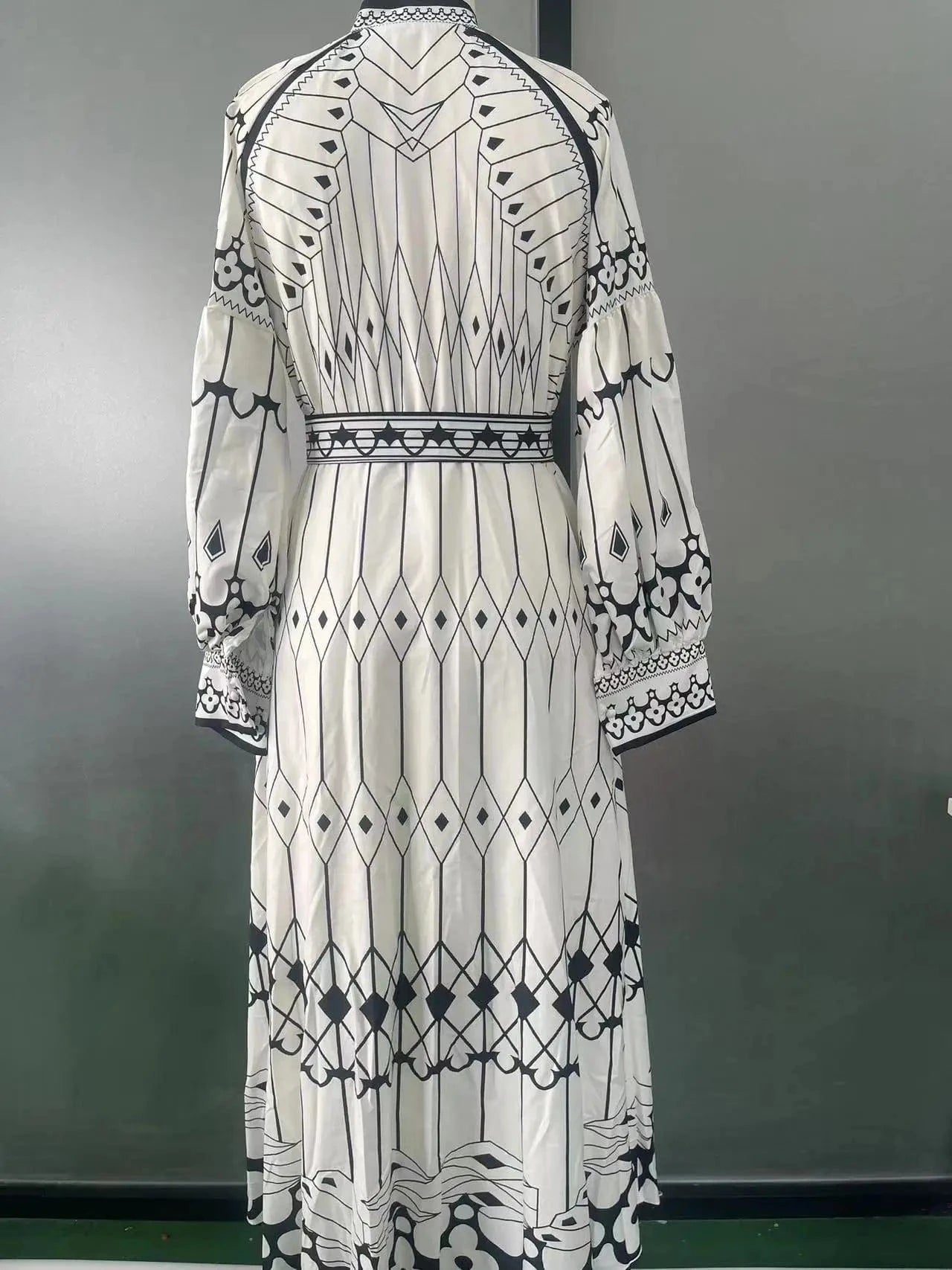 2025 Spring Women Vintage Long Dress Print Sashes Lantern Long sleeve Dresses Female Summer Elegant Fashion Office Lady Clothes