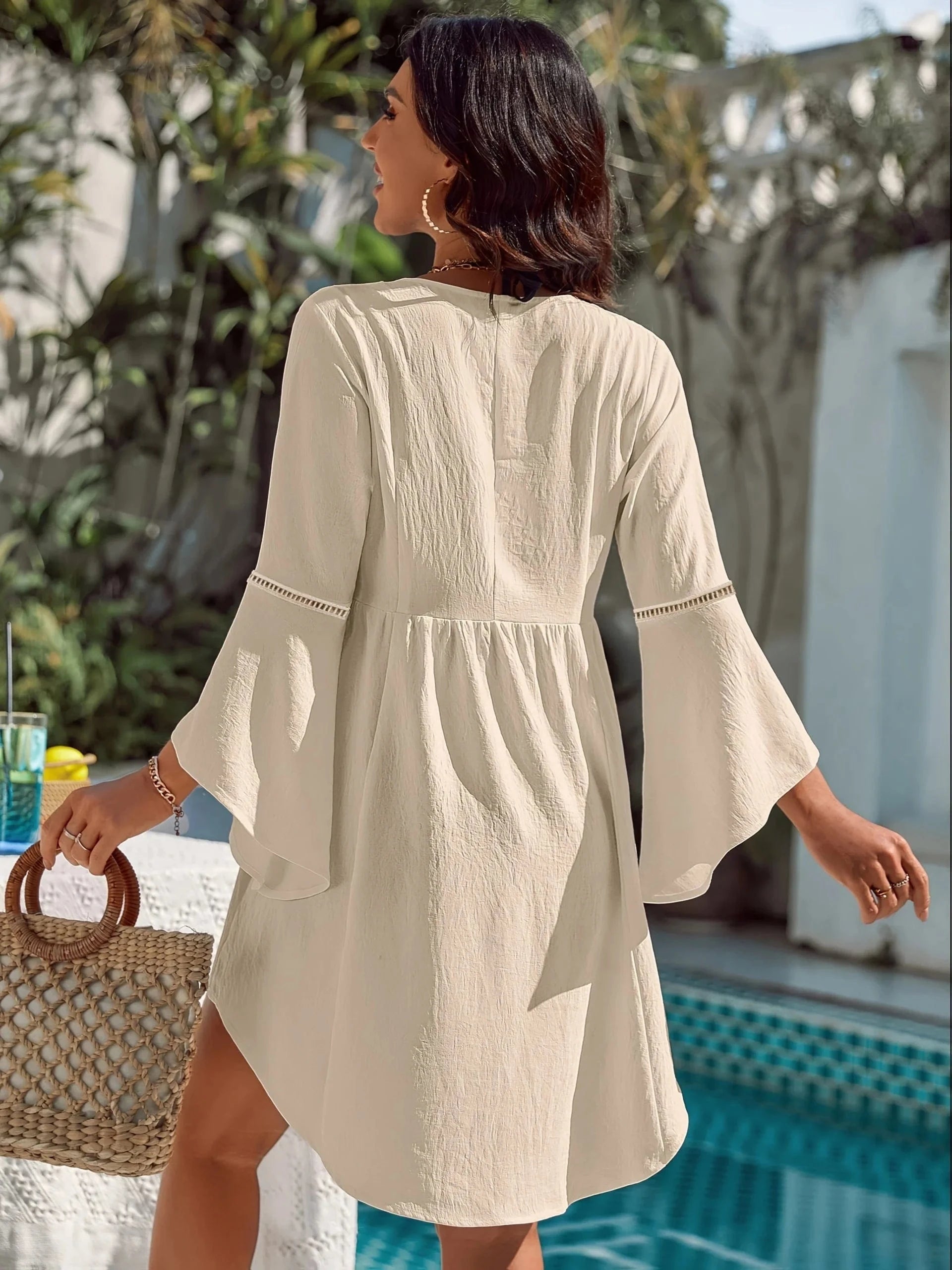 2025 Summer Women's V - Neck Chiffon Swimwear Cover - up Beach Dress