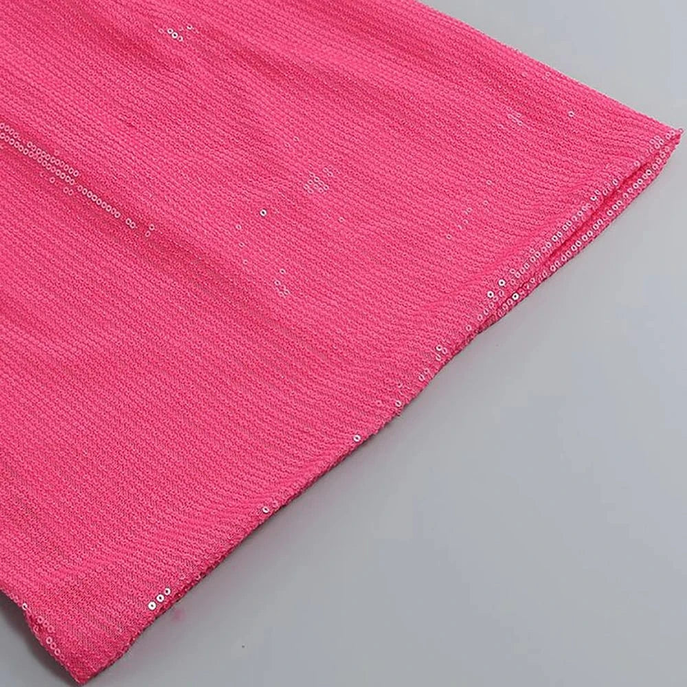 2025 Summer Women Sexy Strapless Ostrich Feathers Sequins Hot Pink Violet Bodycon Dress High Street Party Dress Vestidos