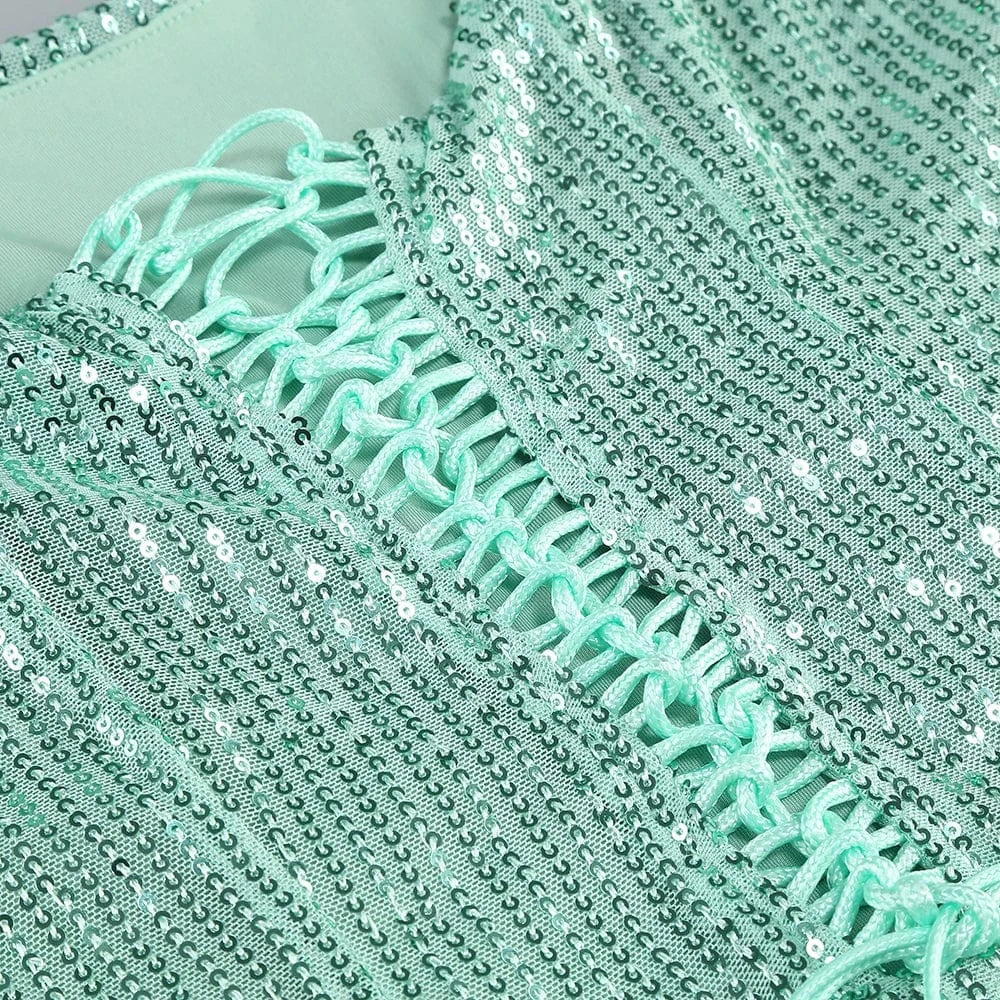 2025 Trendy Inspired Women Sequin Spaghetti Strap Maxi Dress with Square Neckline High Side Slit for Retro-Themed Evening Galas