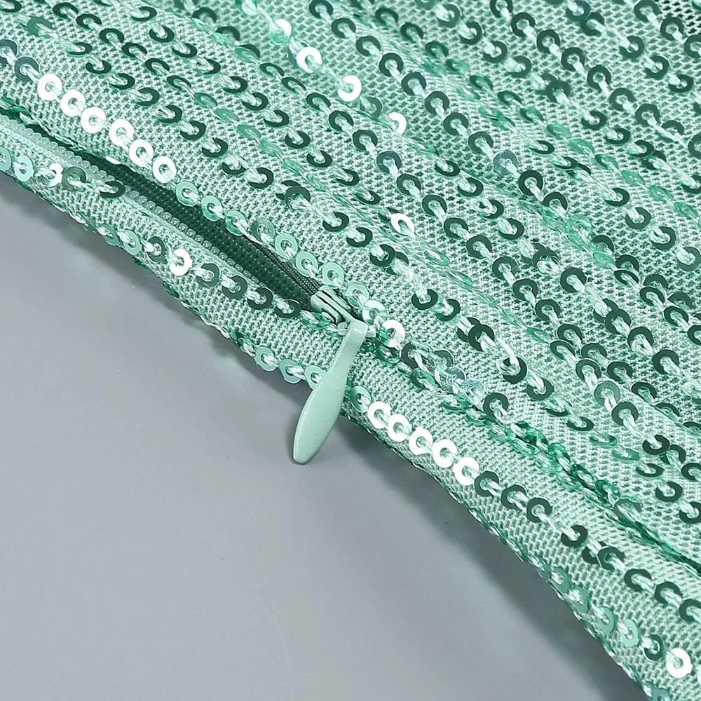 2025 Trendy Inspired Women Sequin Spaghetti Strap Maxi Dress with Square Neckline High Side Slit for Retro-Themed Evening Galas