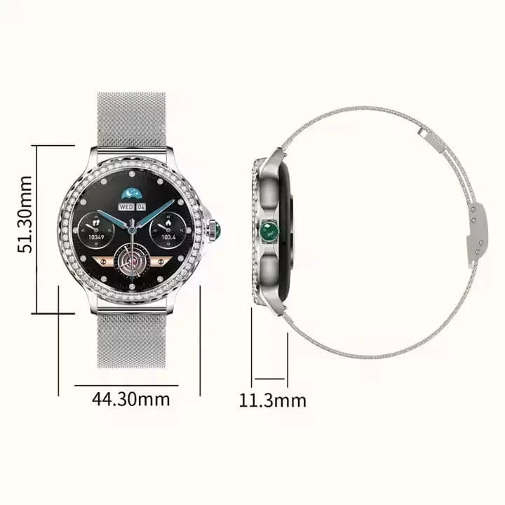 2025 Women Watch 1.3 Inch Alloy Case 360x360 HD Screen BT Call NX19 Smartwatch Elegant Lady Smart Fitness Bracelet