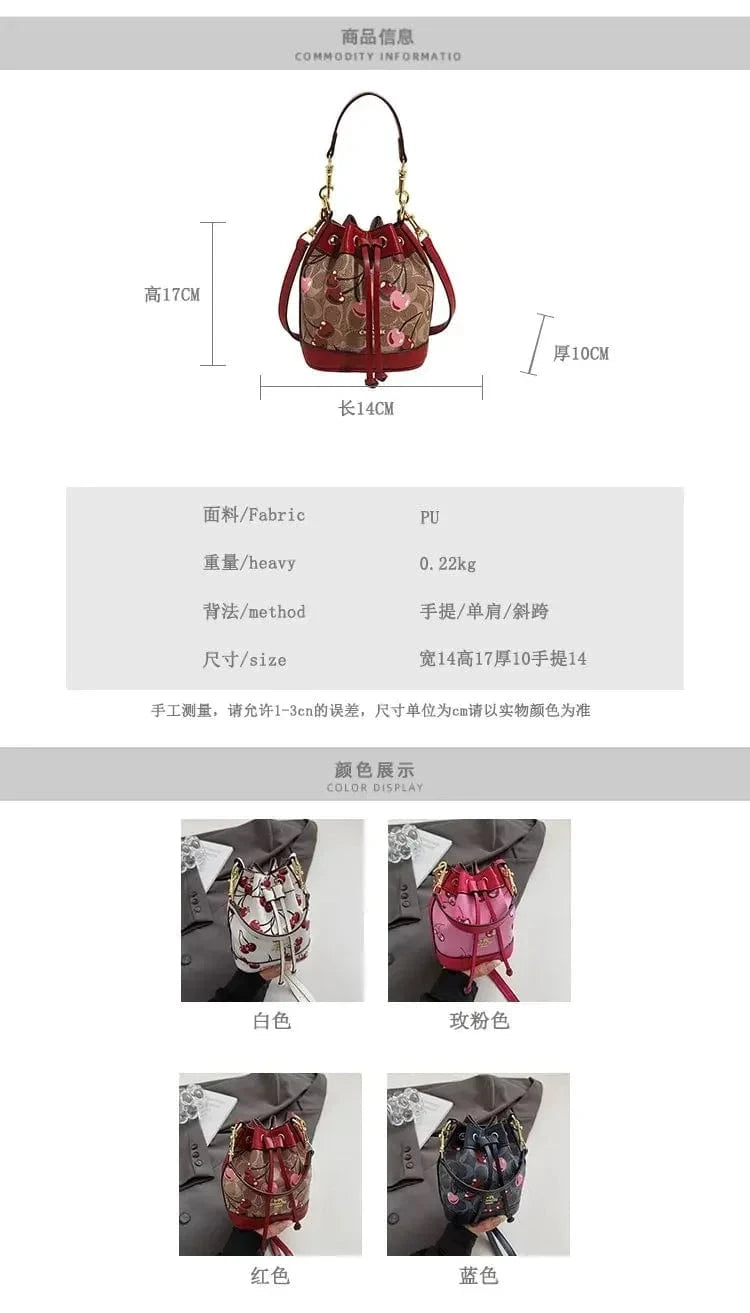 "2025newTextured Bucket Bag Women Artisan Drawstring Shoulder Purse Vintage Motif Crossbody Heritage Accent Carrier"