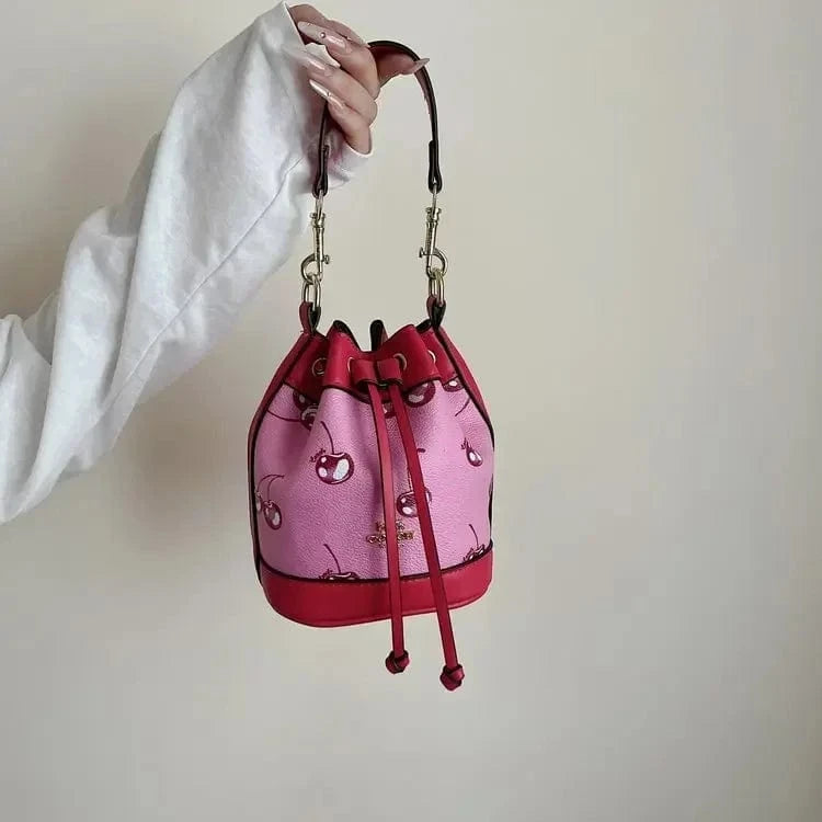 "2025newTextured Bucket Bag Women Artisan Drawstring Shoulder Purse Vintage Motif Crossbody Heritage Accent Carrier"