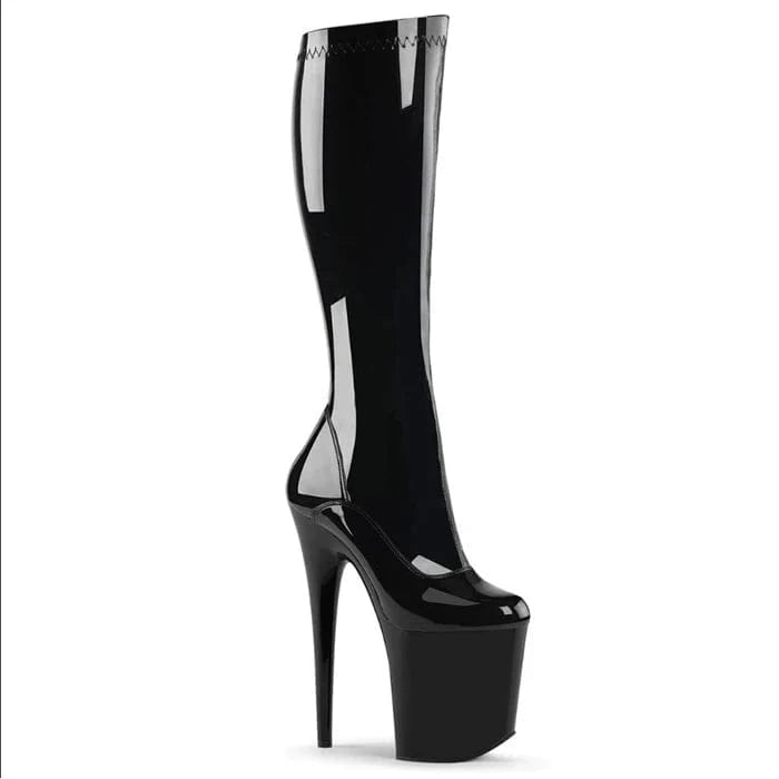 20cm Thigh High Stiletto Heels Lace Up Model Crystal Winter Round Platform Women Boots 8 Inch Sexy Gothic Shoes Stripper