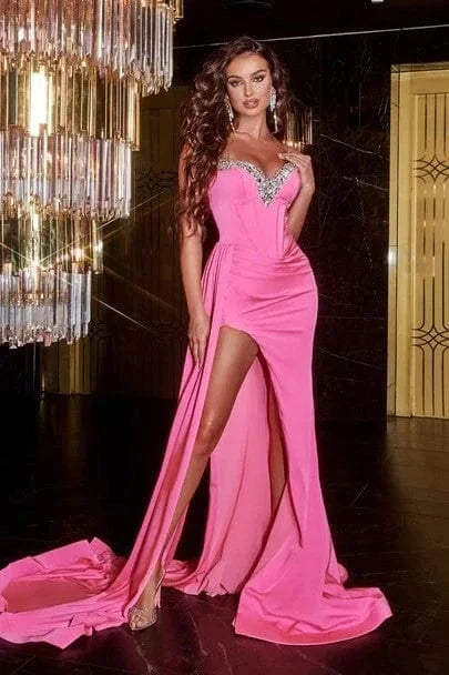20W / Pink / Floor Length S7402F 2023 Pure color -sexy heavy workmanship hot dance party women evening gown dress elegant plus size