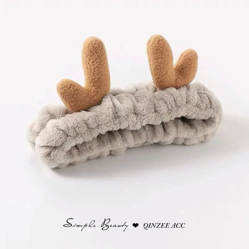 21 Khaki Antler Elastic Headband Custom Logo OMG Bowknot Wash Face Hairband Rabbit Cat Ear Cute Plush Lady Soft Women Elastic Hair Band Flannel Make up Headbands