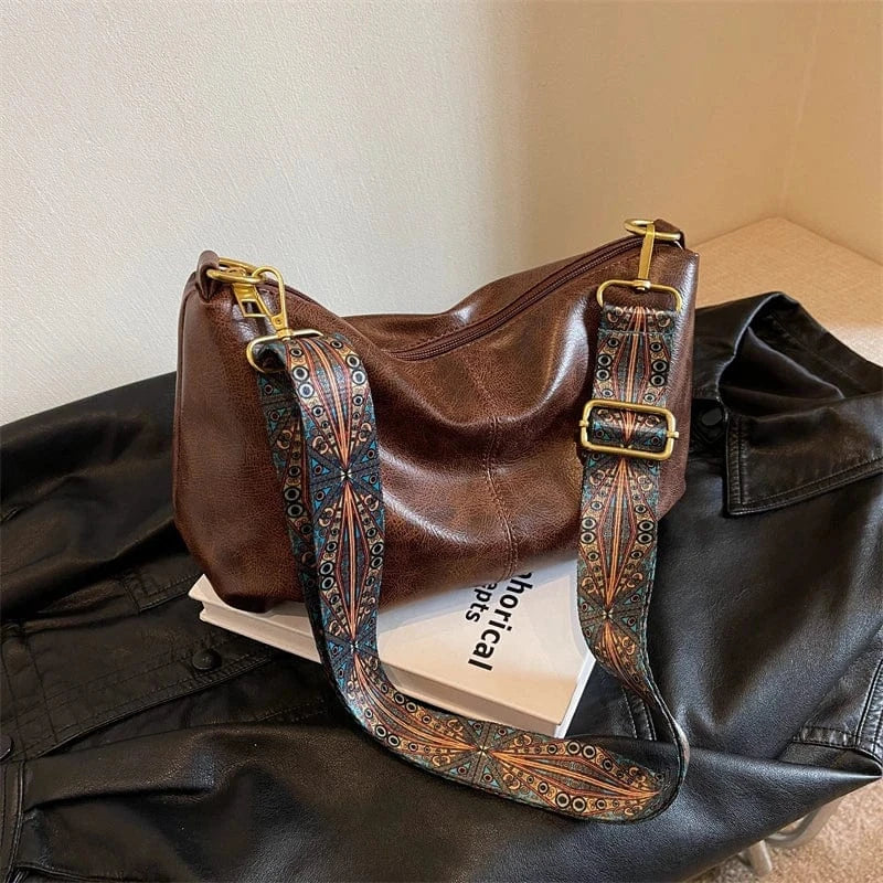 21cm*8cm*14cm / coffee Hot Sale Luxury Hand Bags 2024 Young Lady Fashion Retro Handbags Ladies Designer Wide Shoulder Strip Purses For Females