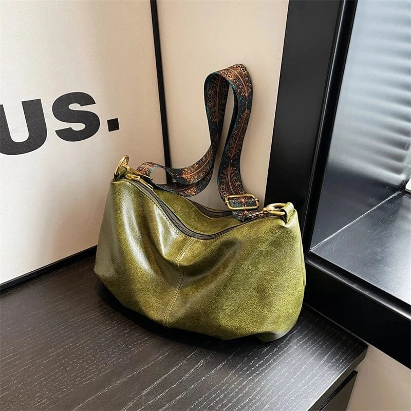 21cm*8cm*14cm / Green Hot Sale Luxury Hand Bags 2024 Young Lady Fashion Retro Handbags Ladies Designer Wide Shoulder Strip Purses For Females