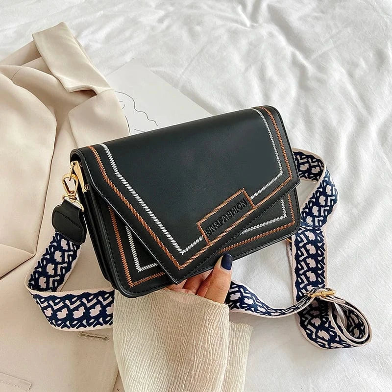 21cm*8cm*15cm / Black New Design Cute Purses 2024 Young lady Wide Shoulder Strip Handbag Purse popular Design women handbags