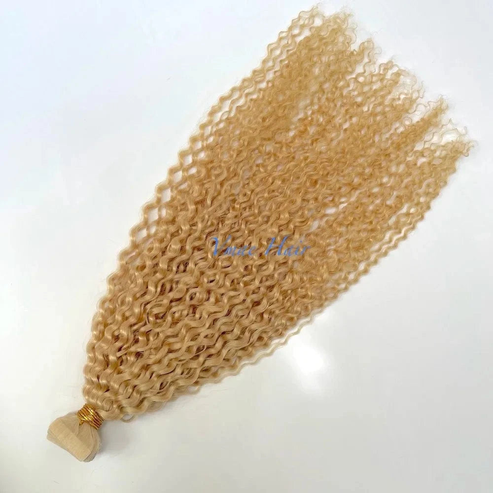 22 Inches / #60A Vmae Raw European Human Hair Tape In Extensions Deep Curly Highlight Color 24 60 613 Blonde Tape In Hair Extensions Human Hair