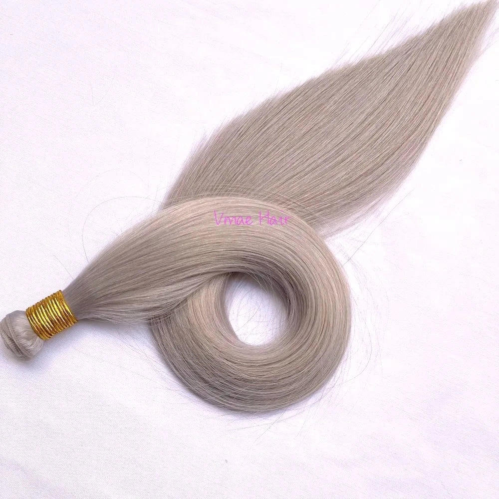 22 Inches / #Grey VMAE Raw Cuticle Aligned Double Drawn Straight Russian Human Hair Hand Tied Flat Invisible Genius Weft Hair Extensions