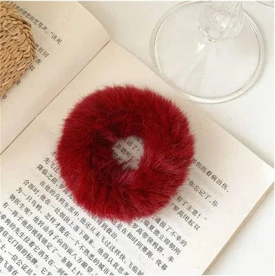 22 Red Plush Hair Ties Cute Plush Rabbit Ear Hair Rope Lovely Ring Women Autumn Winter High Elastic Band Scrunchies Fur Hair Ties for Girls