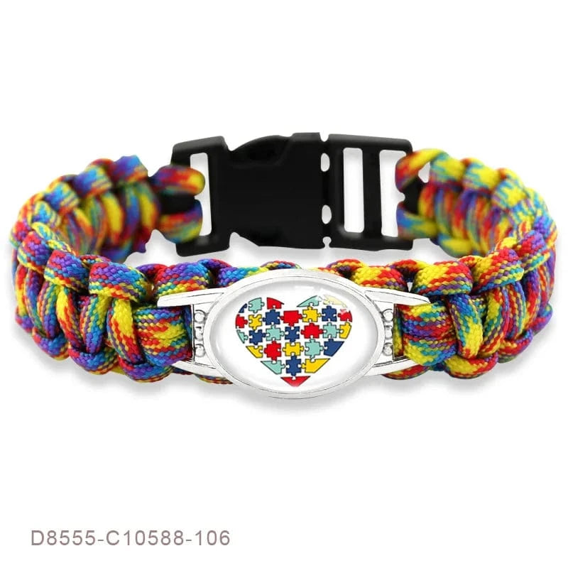23.5cm / D8555 Faith Hope Love Autism Dad Mom Aunt Grandma Awareness Ribbon Puzzle Piece Women Wristband OEM ODM Paracord Survival Bracelet