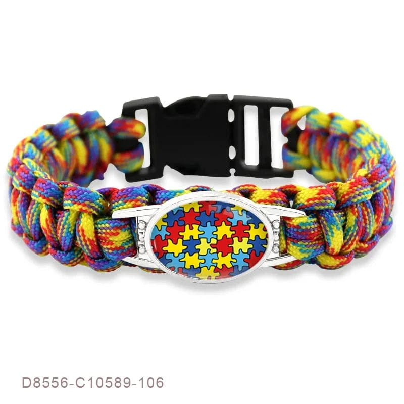 23.5cm / D8556 Faith Hope Love Autism Dad Mom Aunt Grandma Awareness Ribbon Puzzle Piece Women Wristband OEM ODM Paracord Survival Bracelet