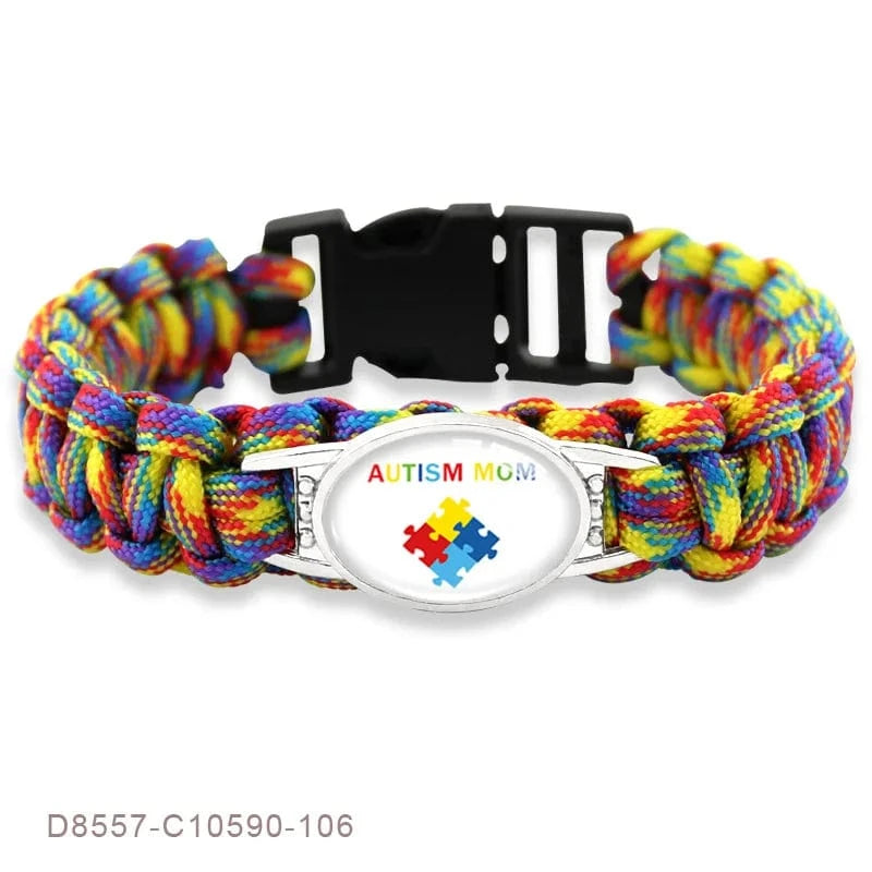 23.5cm / D8557 Faith Hope Love Autism Dad Mom Aunt Grandma Awareness Ribbon Puzzle Piece Women Wristband OEM ODM Paracord Survival Bracelet