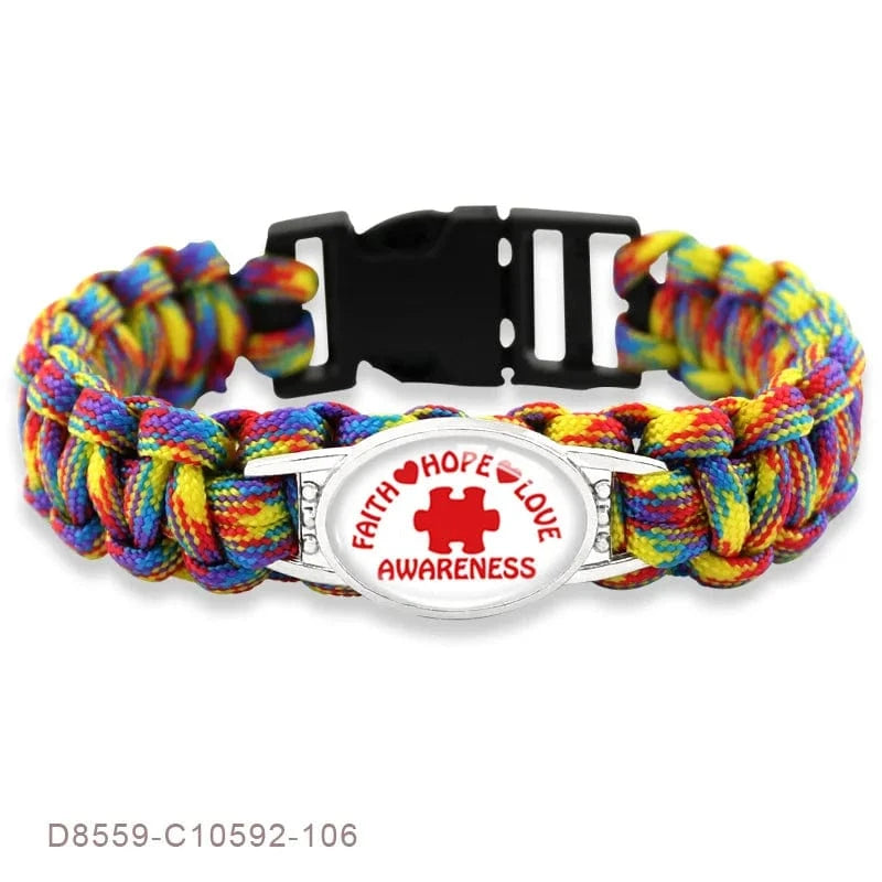 23.5cm / D8559 Faith Hope Love Autism Dad Mom Aunt Grandma Awareness Ribbon Puzzle Piece Women Wristband OEM ODM Paracord Survival Bracelet