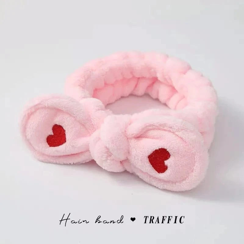 23 Heart Pink Elastic Headband Custom Logo OMG Bowknot Wash Face Hairband Rabbit Cat Ear Cute Plush Lady Soft Women Elastic Hair Band Flannel Make up Headbands