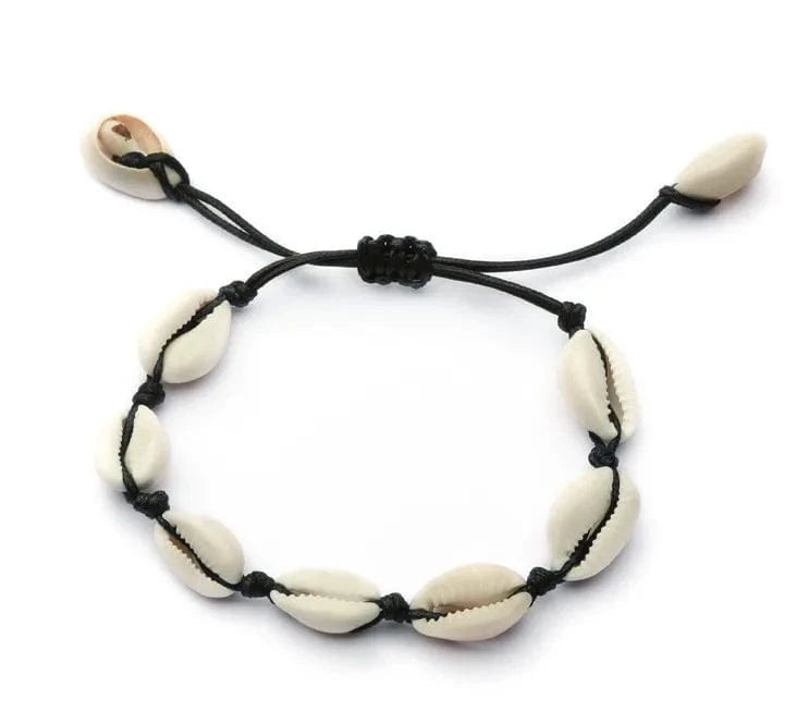 23cm / 23cm / Black Charming natural colorful beach shell Wax thread woven bracelet adjustable wholesale for adults