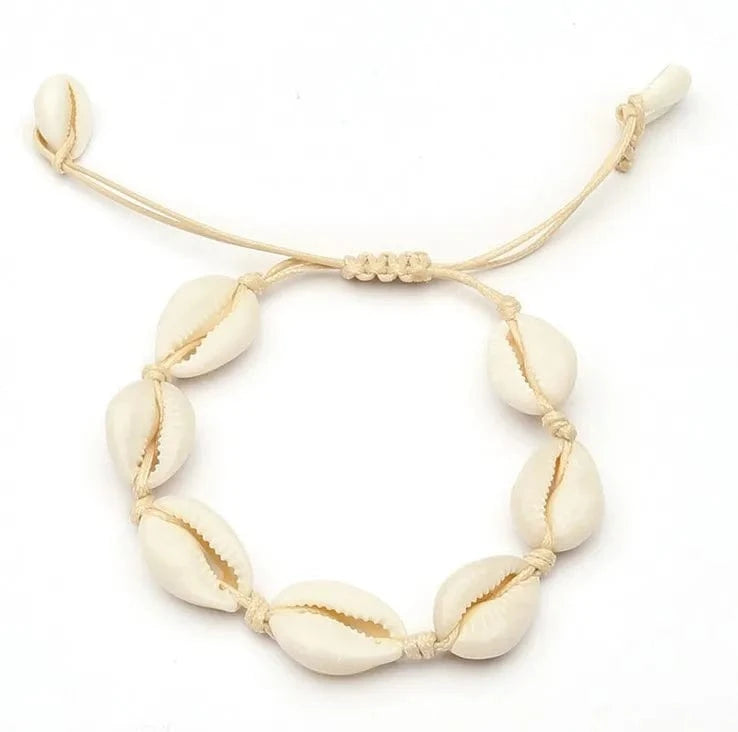 23cm / 23cm / cream-coloured Charming natural colorful beach shell Wax thread woven bracelet adjustable wholesale for adults