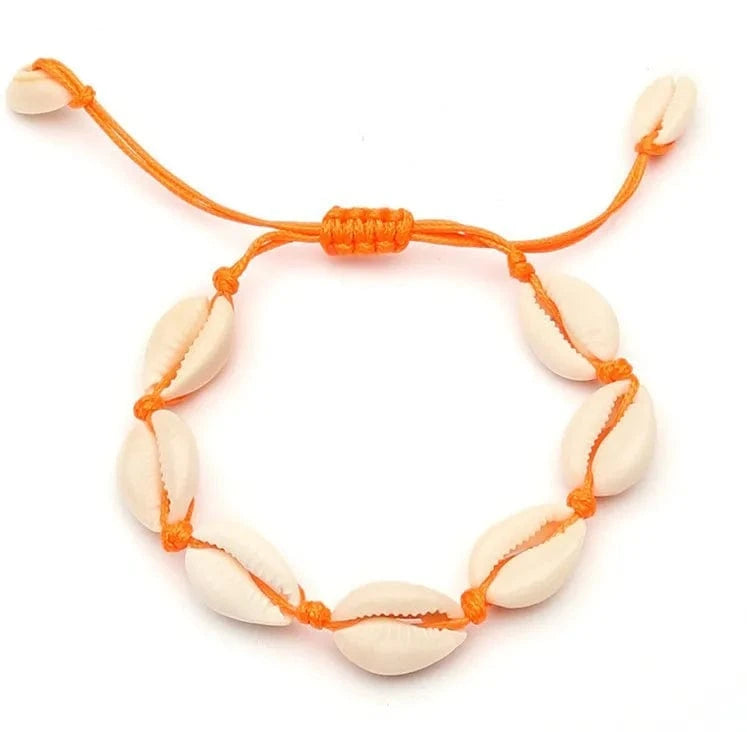 23cm / 23cm / Orange Charming natural colorful beach shell Wax thread woven bracelet adjustable wholesale for adults