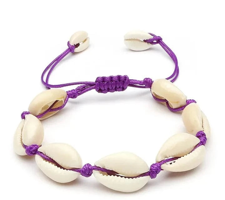 23cm / 23cm / Purple Charming natural colorful beach shell Wax thread woven bracelet adjustable wholesale for adults