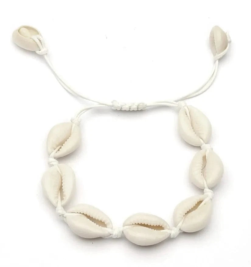 23cm / 23cm / White Charming natural colorful beach shell Wax thread woven bracelet adjustable wholesale for adults