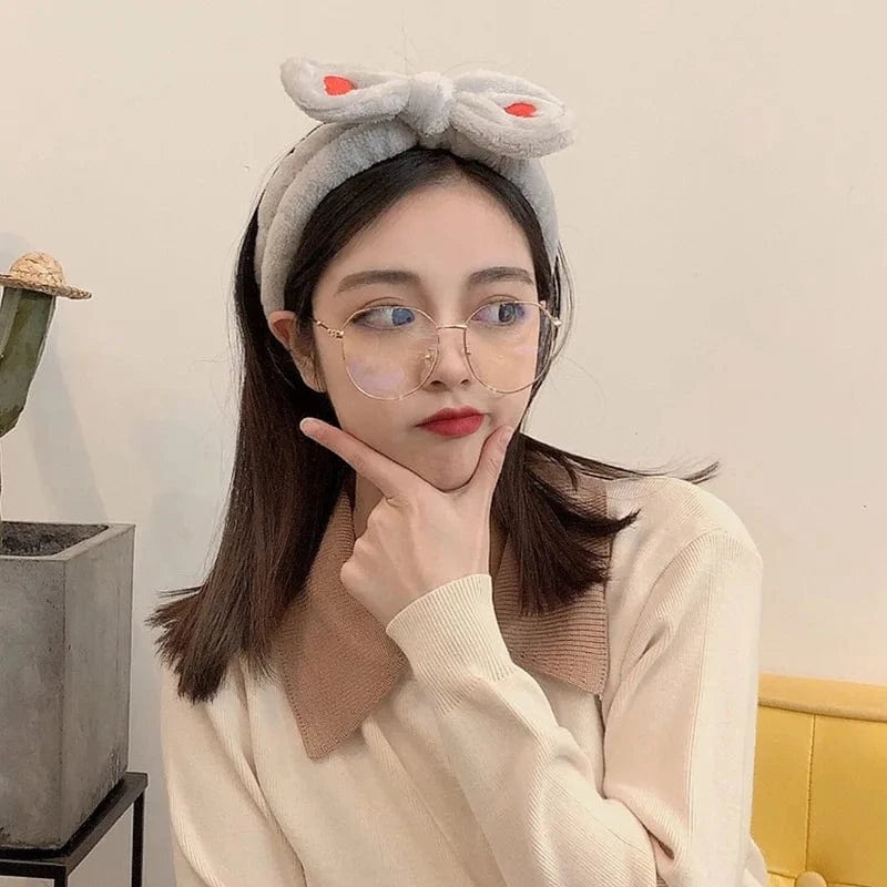 24 Heart Gray Elastic Headband Custom Logo OMG Bowknot Wash Face Hairband Rabbit Cat Ear Cute Plush Lady Soft Women Elastic Hair Band Flannel Make up Headbands