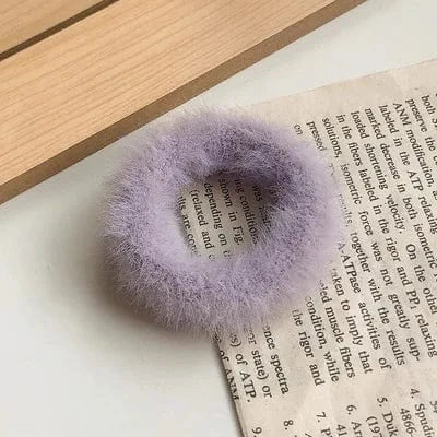 24 Light Purple Plush Hair Ties Cute Plush Rabbit Ear Hair Rope Lovely Ring Women Autumn Winter High Elastic Band Scrunchies Fur Hair Ties for Girls