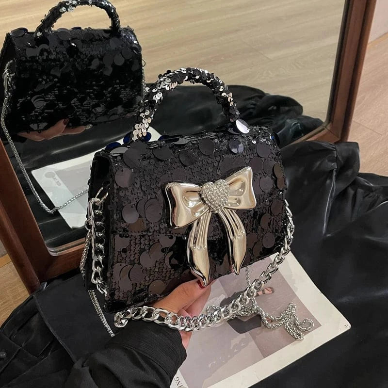 24cm*7cm*15cm / Black Factory wholesale handbags 2024 Light Lady Sequins Small Square Bags Lady Design Purses For Female
