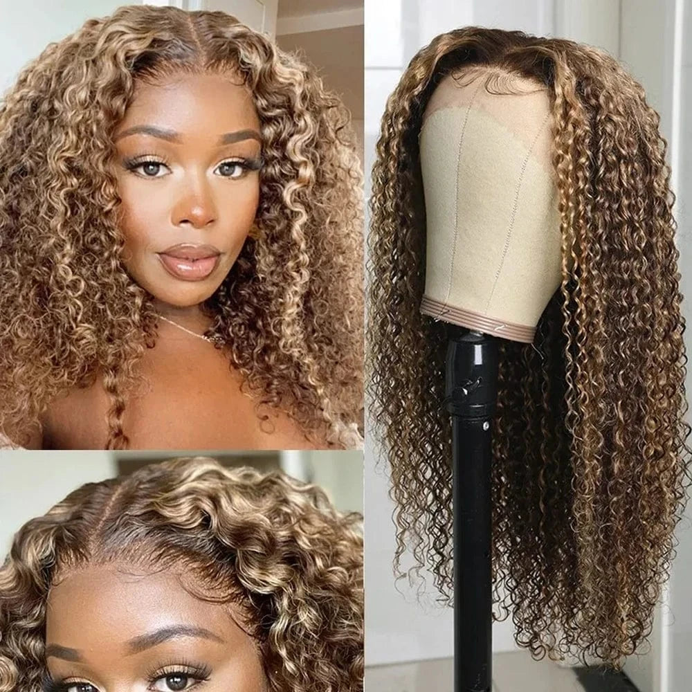 24inch / 24 Inches Highlight Colored Wigs 13x4 Lace Front Wigs 412# Color Jerry Curly Human Wigs With Baby Hair 150% Density