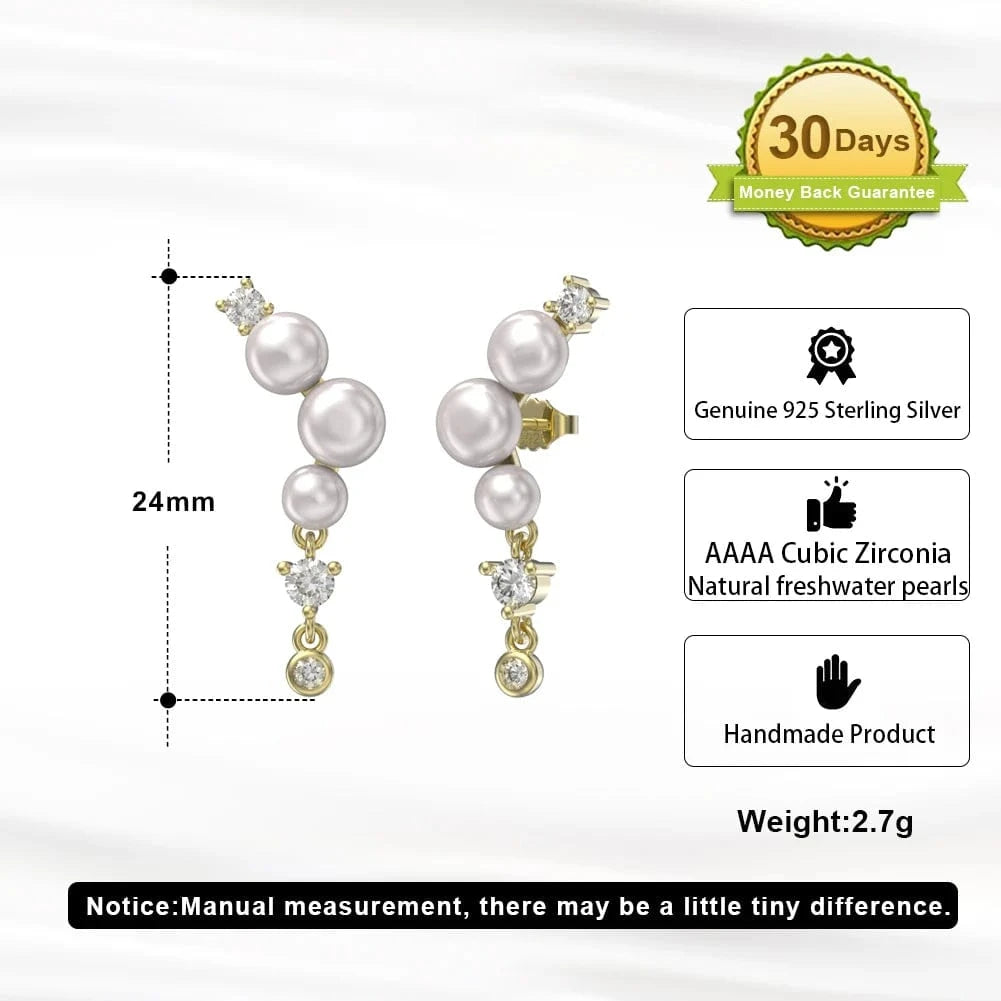 24mm / GPE63-14K RINNTIN GPE63 Luxury Fashion 14k Gold Plated 925 Sterling Silver PFresh water pearl zircon earrings For Women