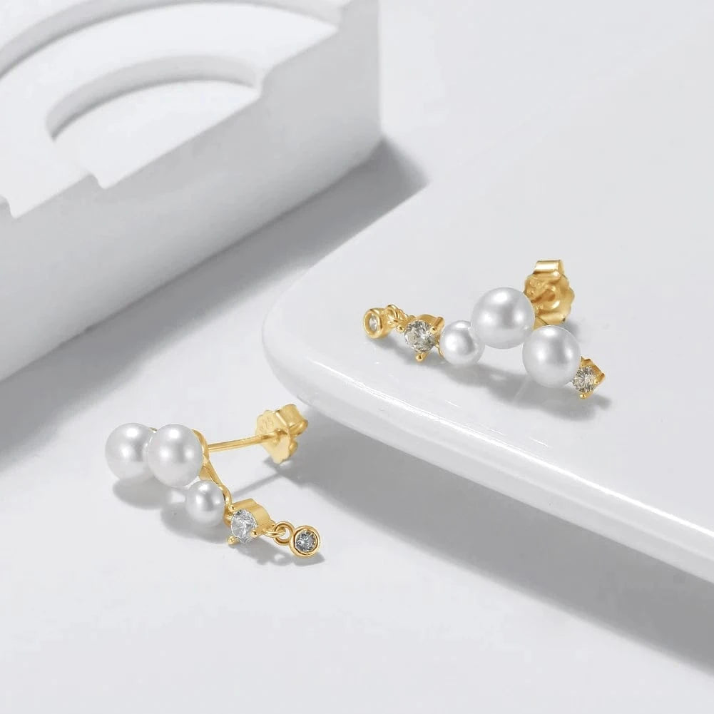 24mm / GPE63-14K RINNTIN GPE63 Luxury Fashion 14k Gold Plated 925 Sterling Silver PFresh water pearl zircon earrings For Women
