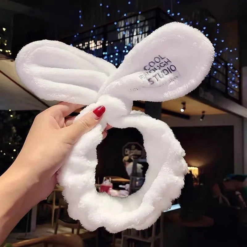 25 Cross White Adjustable Elastic Headband Custom Logo OMG Bowknot Wash Face Hairband Rabbit Cat Ear Cute Plush Lady Soft Women Elastic Hair Band Flannel Make up Headbands